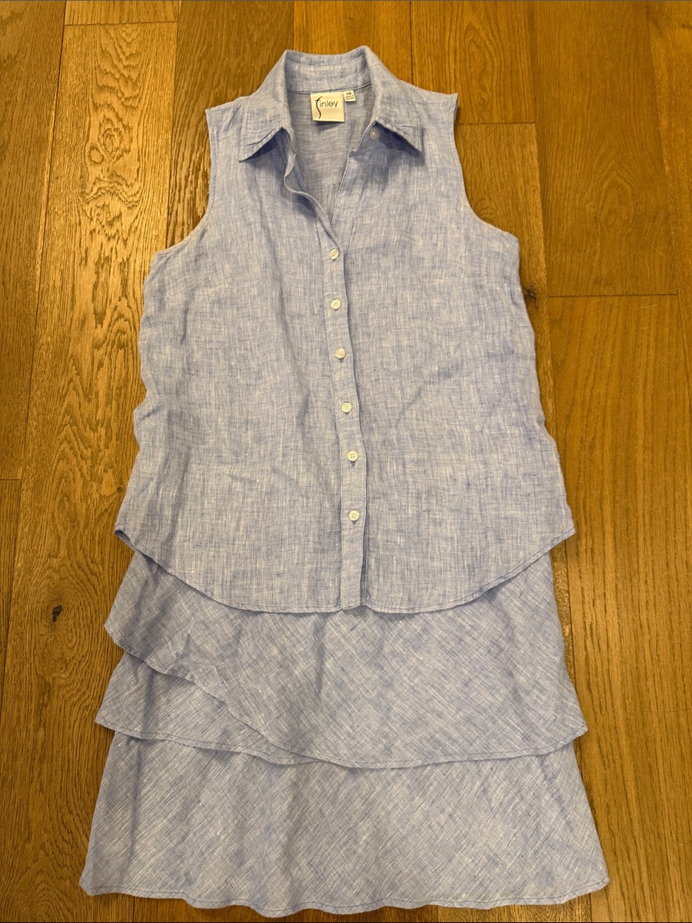 Finley Chambray Linen Ruffle Dress - XS